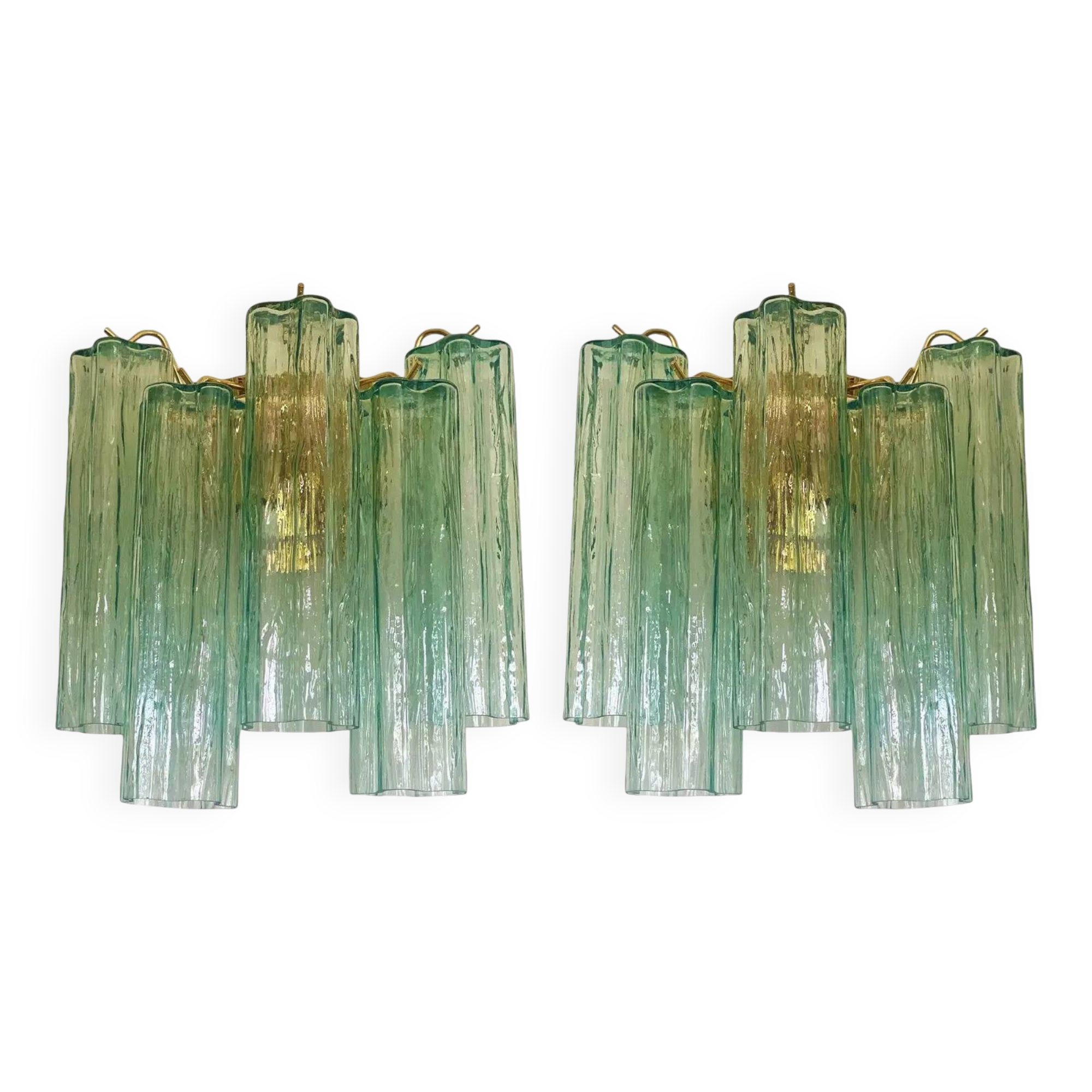 Pair of Contemporary Italian Murano Glass “Tronchi” Wall Sconces in Green