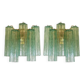 Pair of Contemporary Italian Murano Glass “Tronchi” Wall Sconces in Green