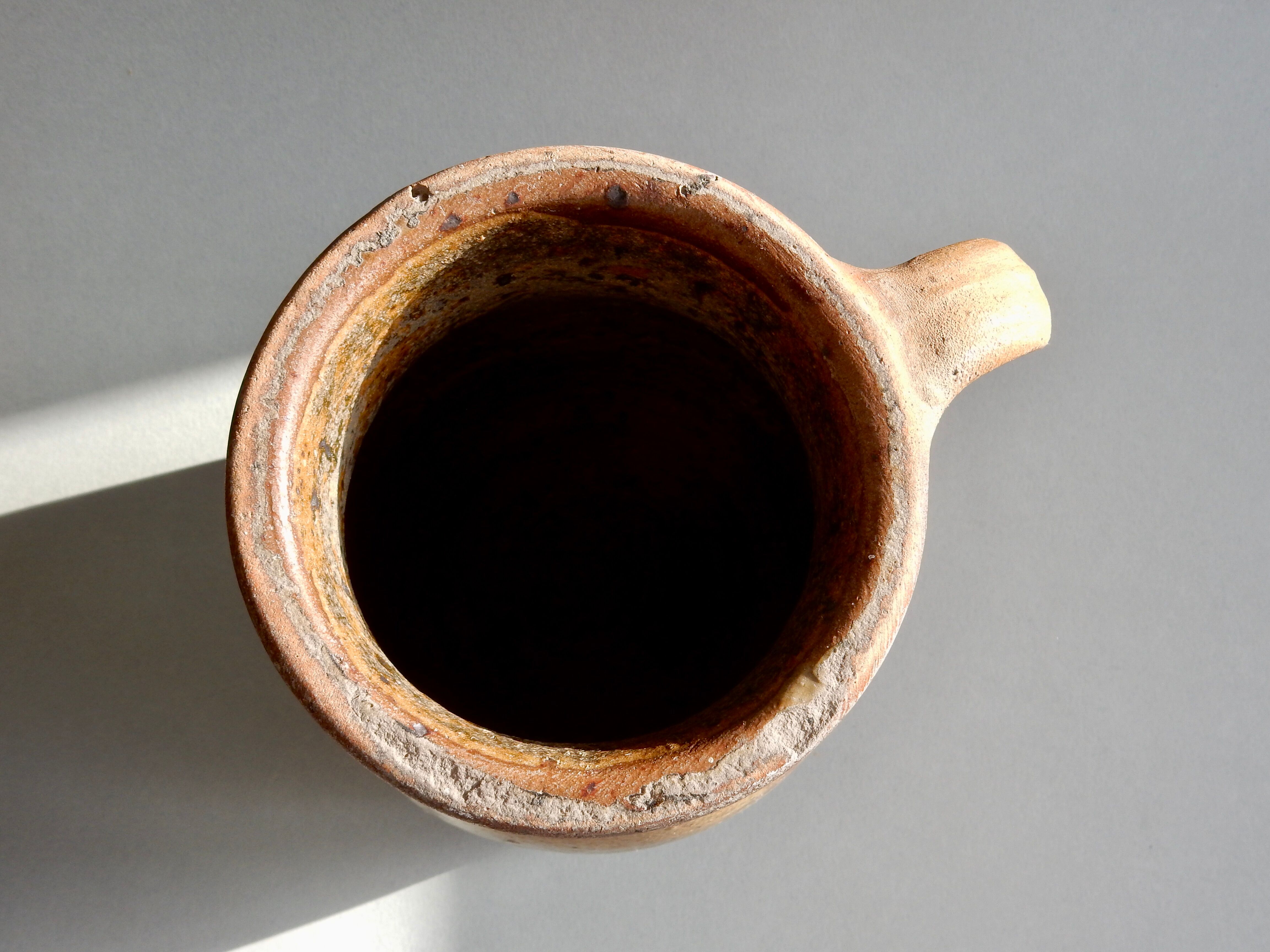 Brown terracotta milk pot / French antique farm / Artisan pottery
