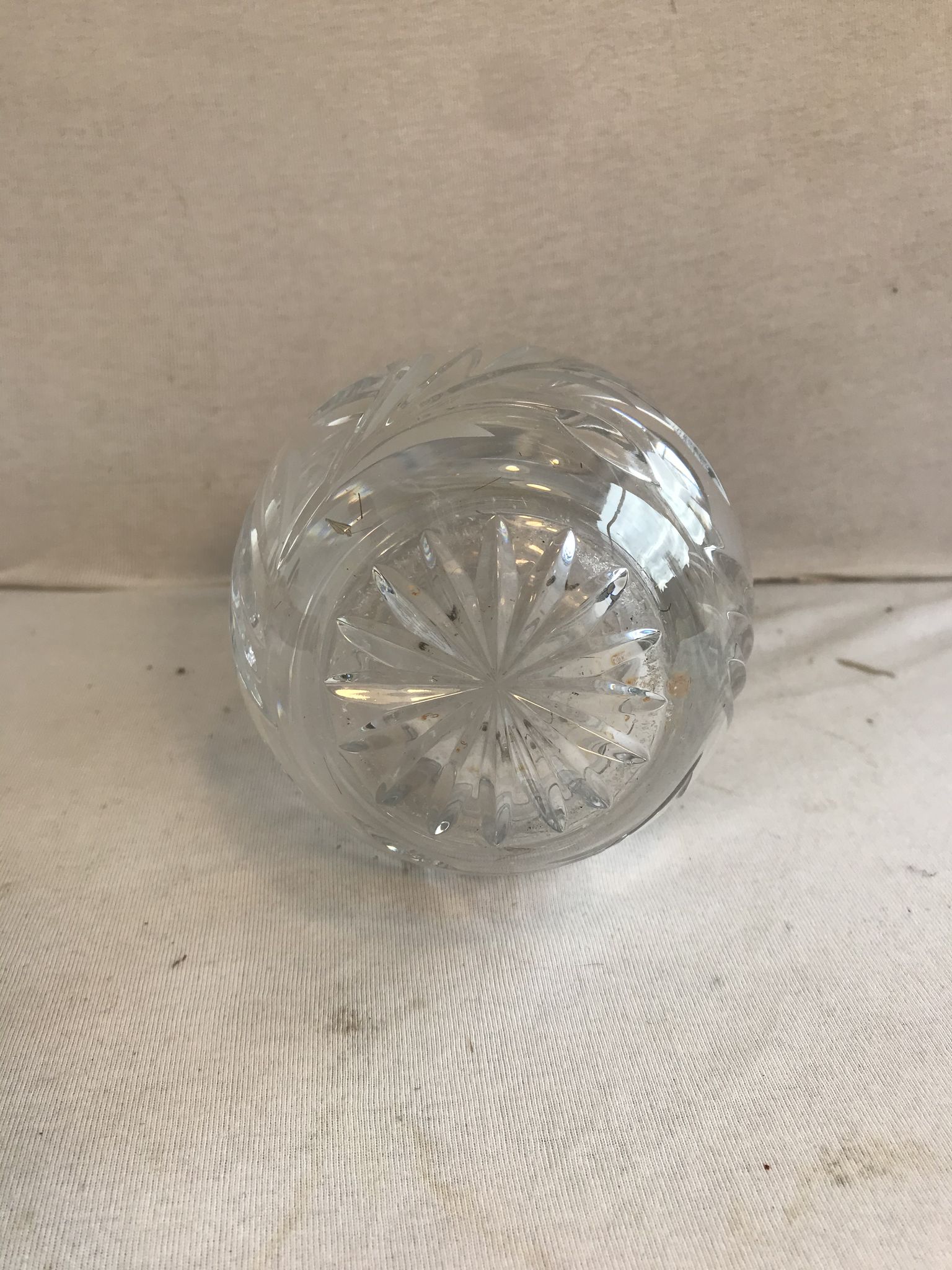 Antique crystal vase cut & polished flower design made in France