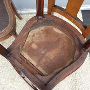 Lot 6 Art Deco chairs in Walnut style Louis XVI seat leather decorated with roses