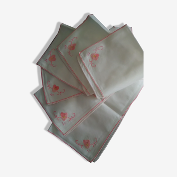 Lot de 6 serviettes de table brodées main vintage