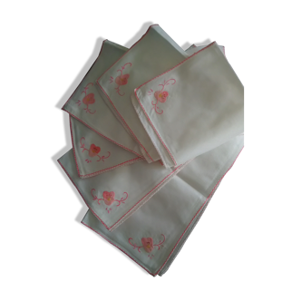 Lot de 6 serviettes de table brodées main vintage