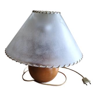 Lampe pied bois avec abat-jour d'époque 70