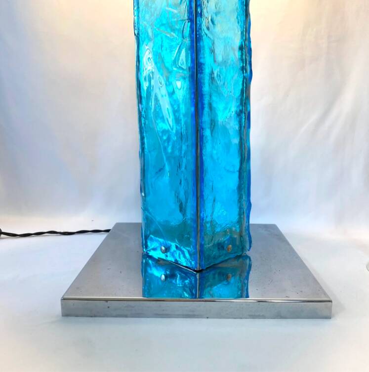 Large blue and chrome Murano lamp, 1960s. Italy