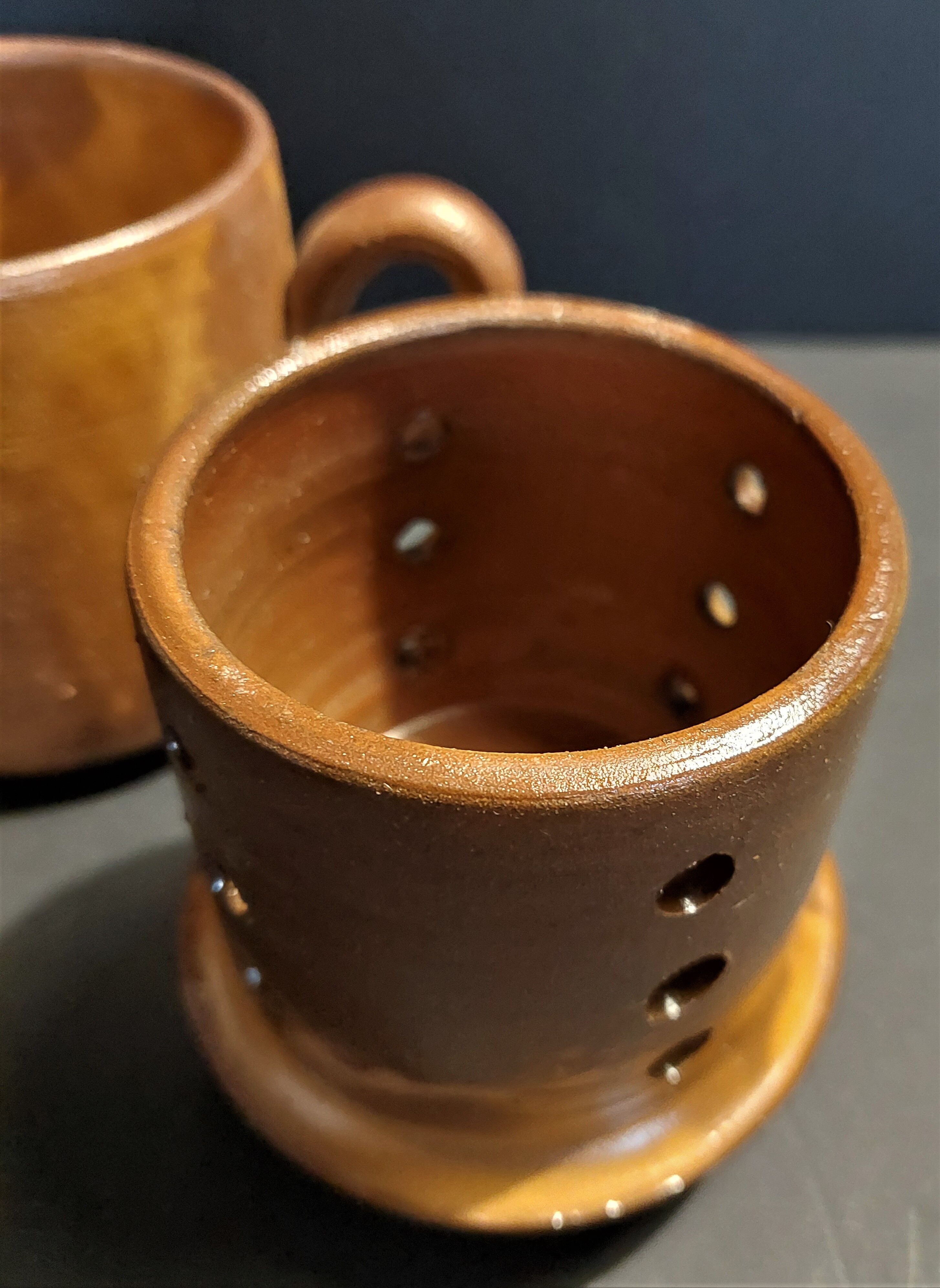 Beurrier à eau en grès signé poterie Lentier Sars poteries XXème