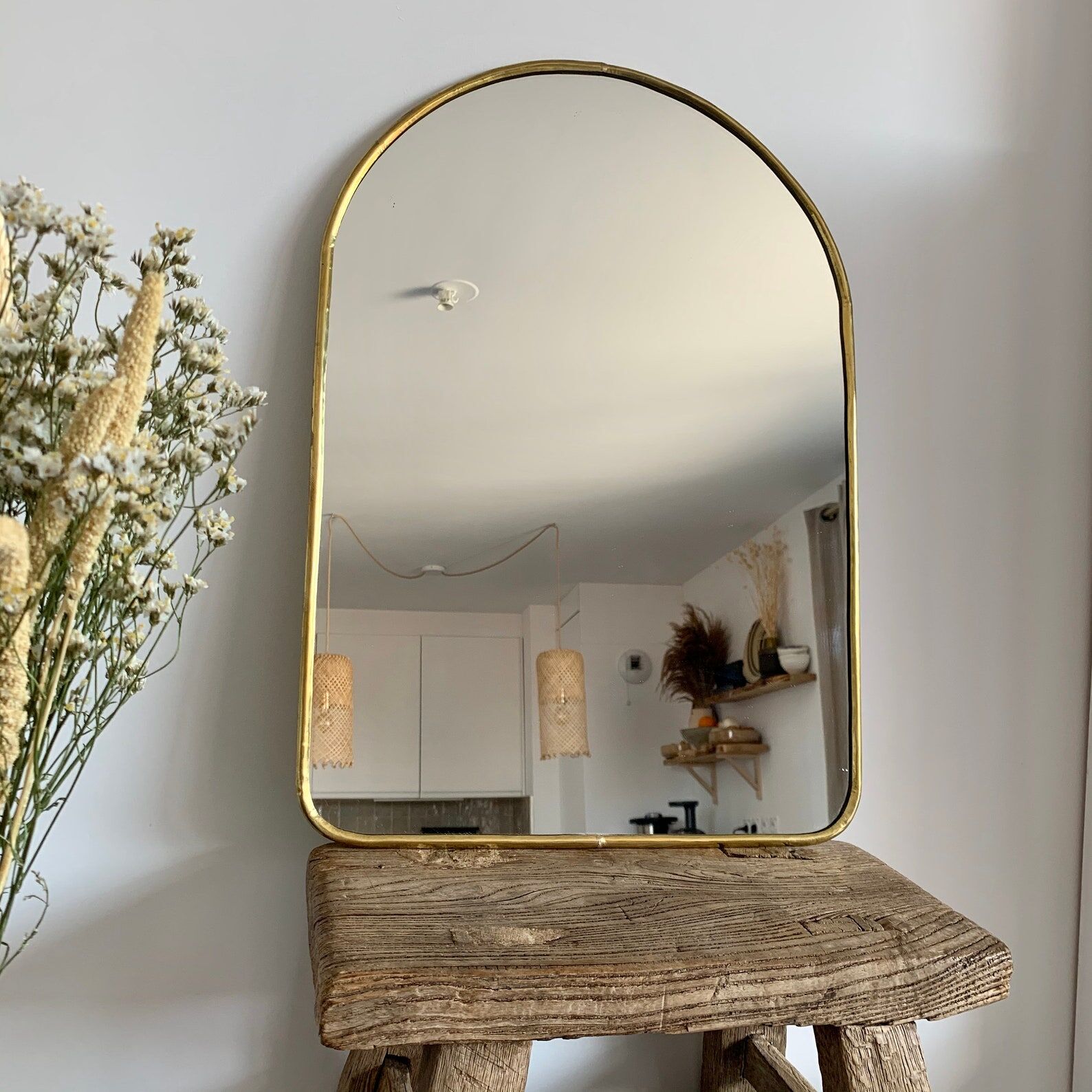 Miroir laiton doré arche 70x50cm