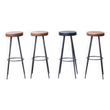 Set of 4 bar stools, metal and imitation leather stool, high stool