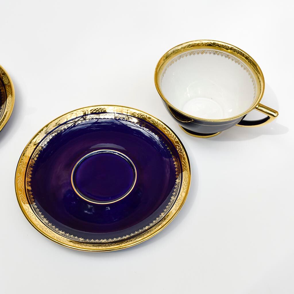 Coffee service Kréma Lafitte Asnières porcelain gold blue ⋆ Brocante Chic