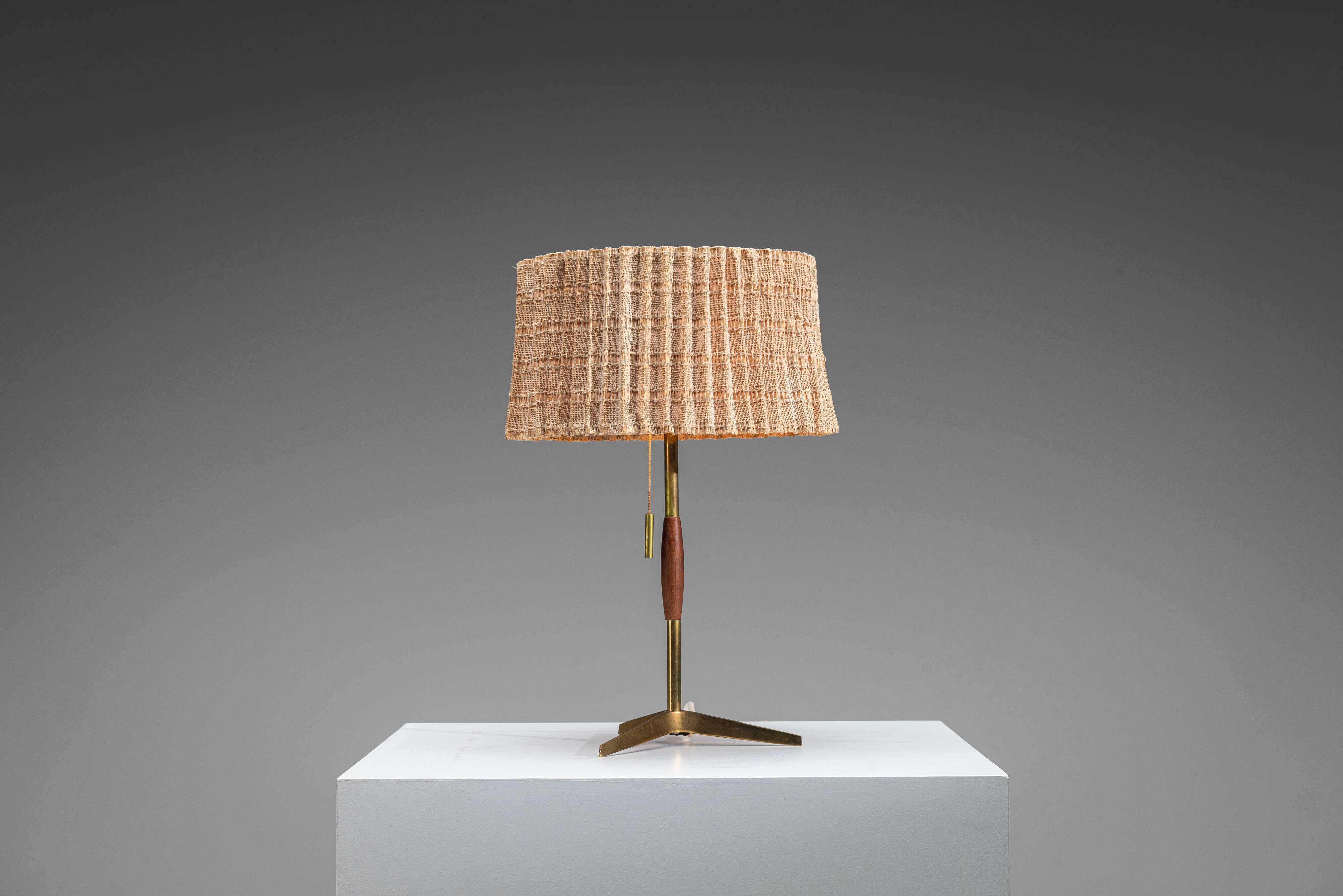 Mid-Century brass & wood table lamp