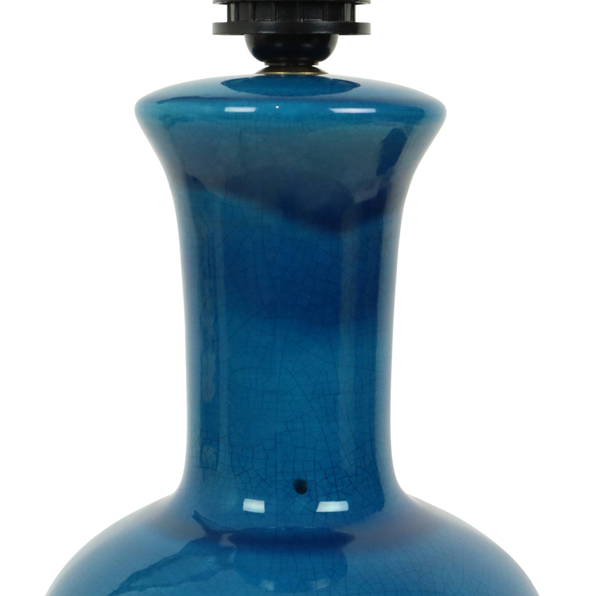 Large Italian Round Blue Ceramic Lamp Crackle Glaze 45cm