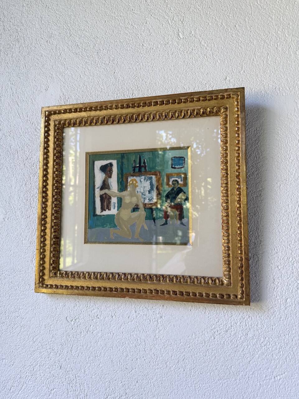 Framed nude oil painting