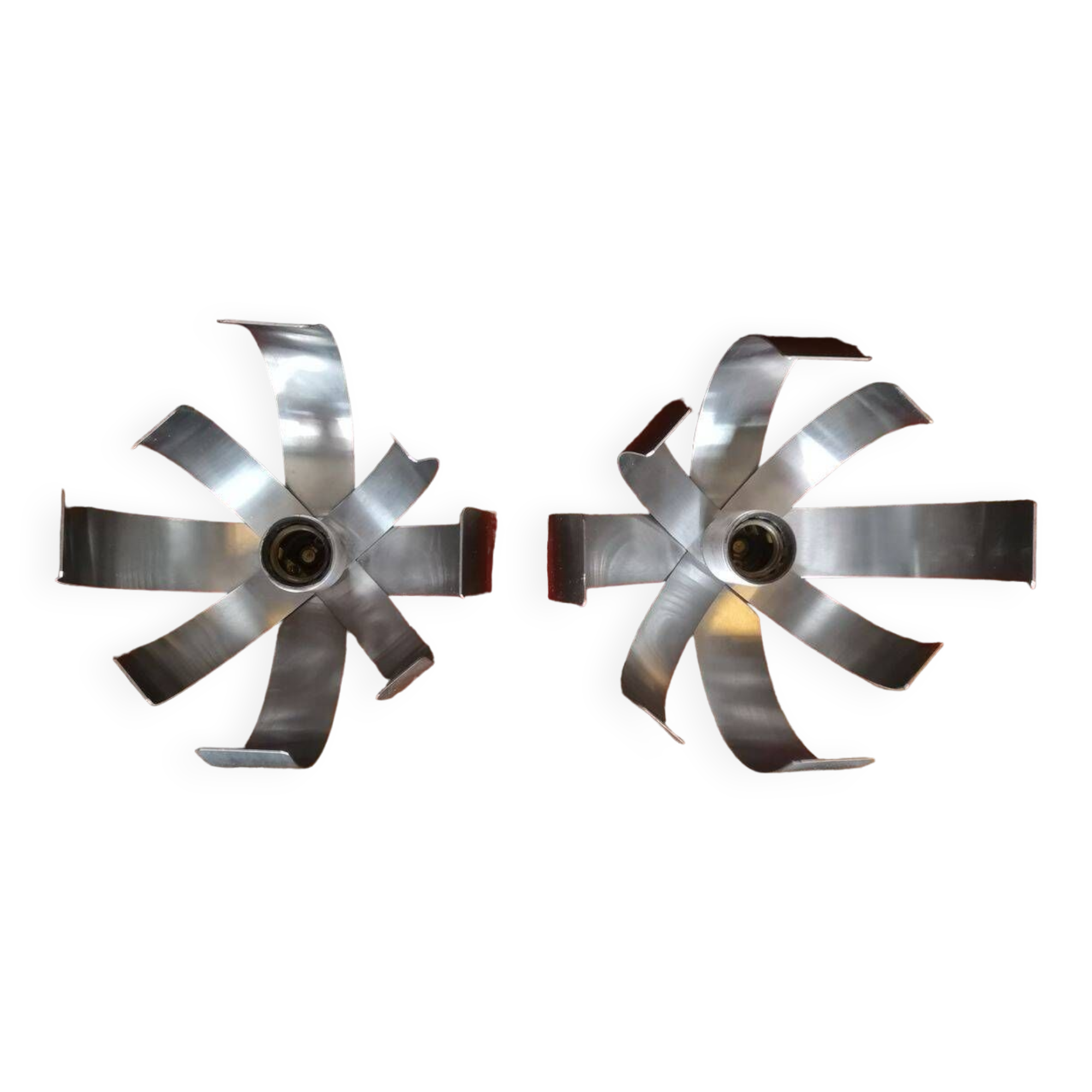 Pair of brushed steel wall lights - Jocelyne Trocmé - 1970s