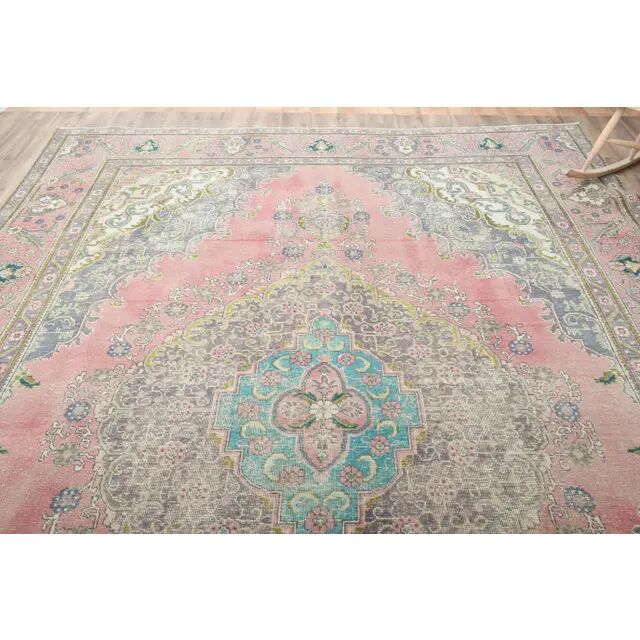 1970s Vintage Persian Handmade Wool Cotton Pink Oversized Rug 297x390