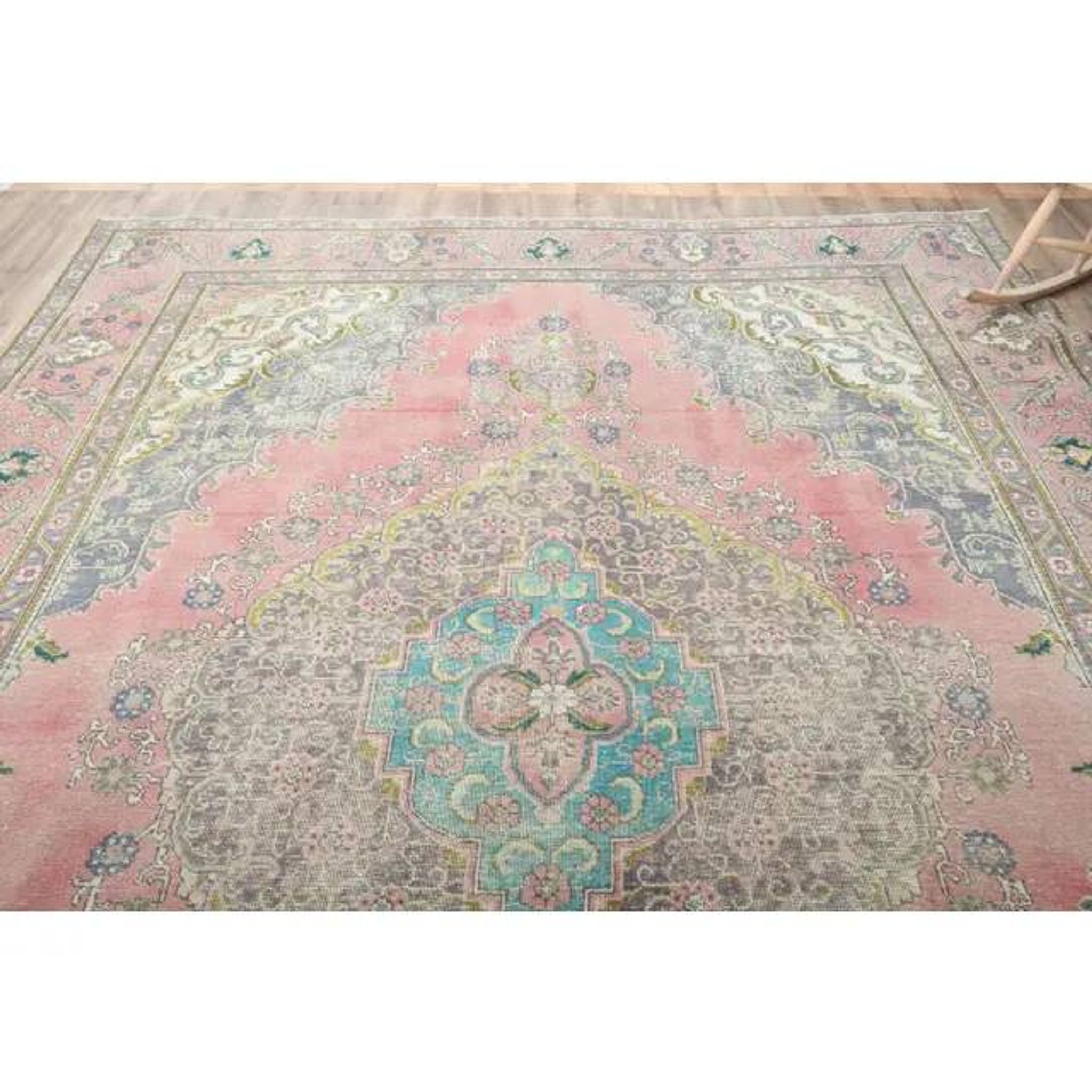 1970s Vintage Persian Handmade Wool Cotton Pink Oversized Rug 297x390