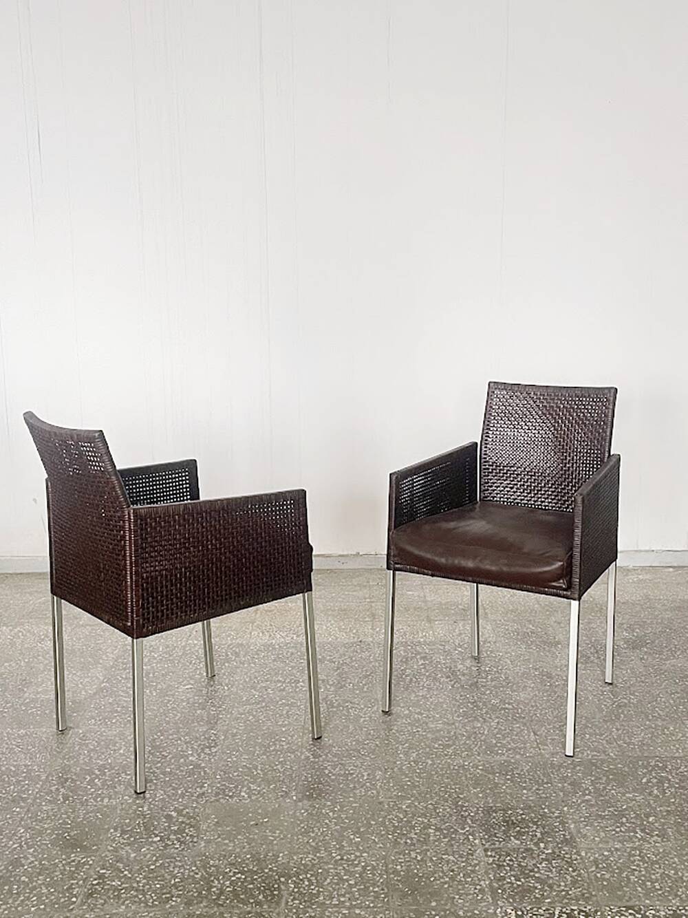 Pair of Karl-Friedrich Förster Leather and Rattan Chairs Germany 1990s