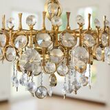 Large chandelier in gilded brass and crystal glass, attributed to Palwa, Germany