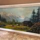 Old painting oil on panel p. FOY Mountain view + Frame Wood Vintage White