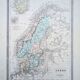 Suède et Norvège, carte ancienne, imprimée en 1852.