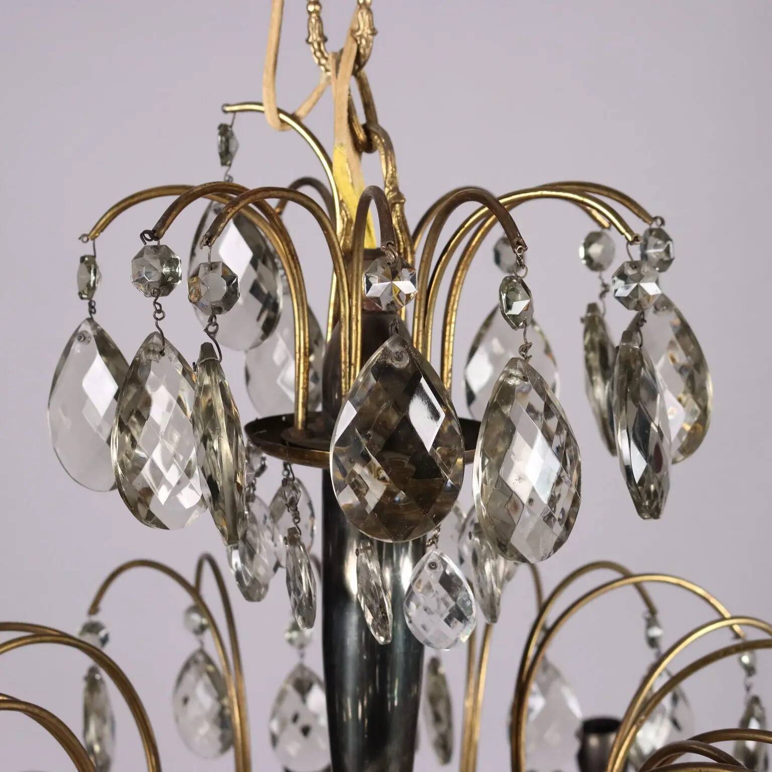 Antique brass and crystal chandelier, Italy, 1930s-40s.