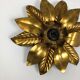 Set of 3 Golden Florentiner Leaf Theatre Wall Ceiling Light Sconces, Italy 1960s