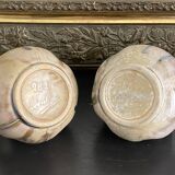 Pair of onion neck vases in flamed stoneware signed Denbac