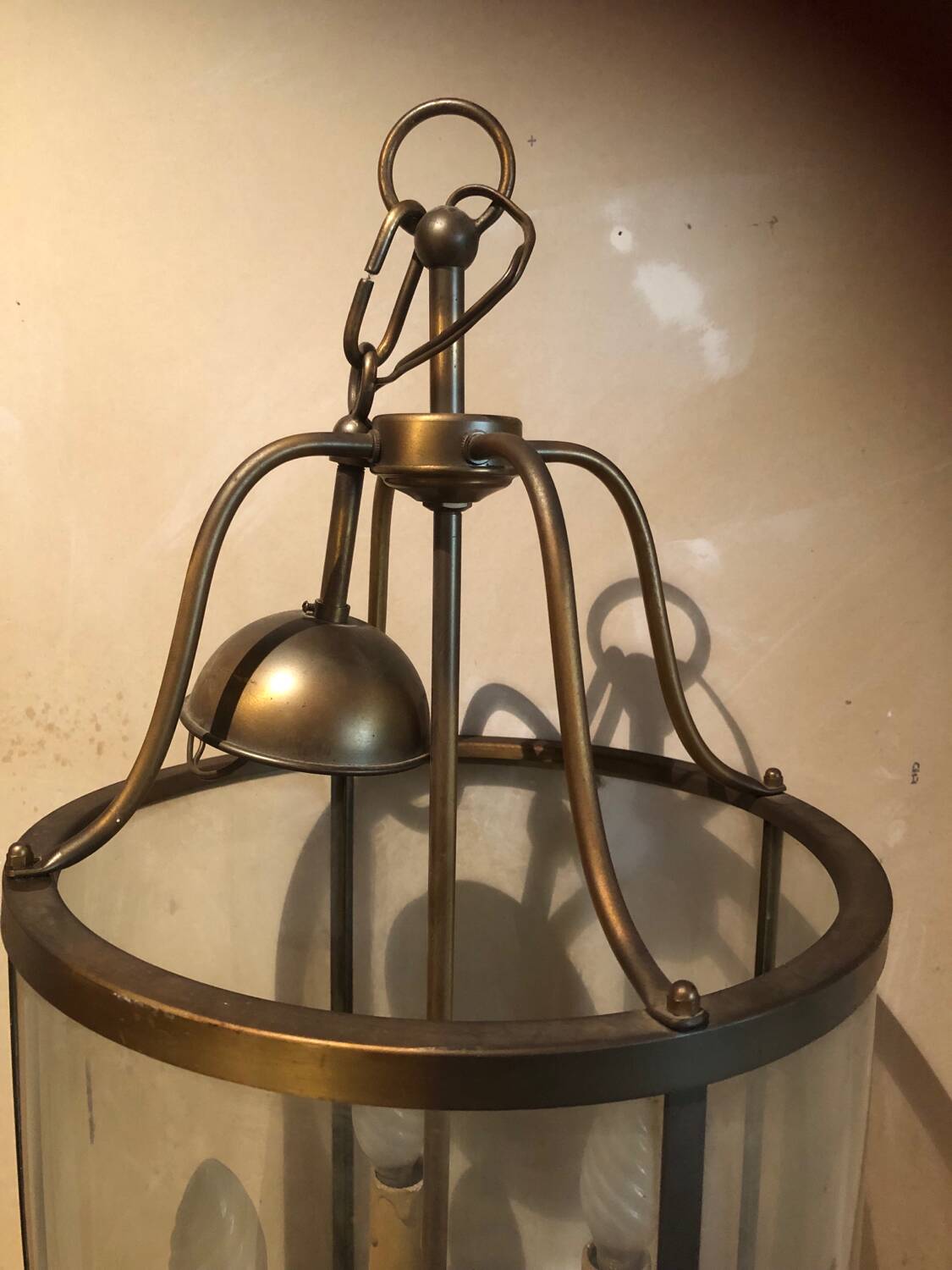 Large round lantern pendant in brass and glass