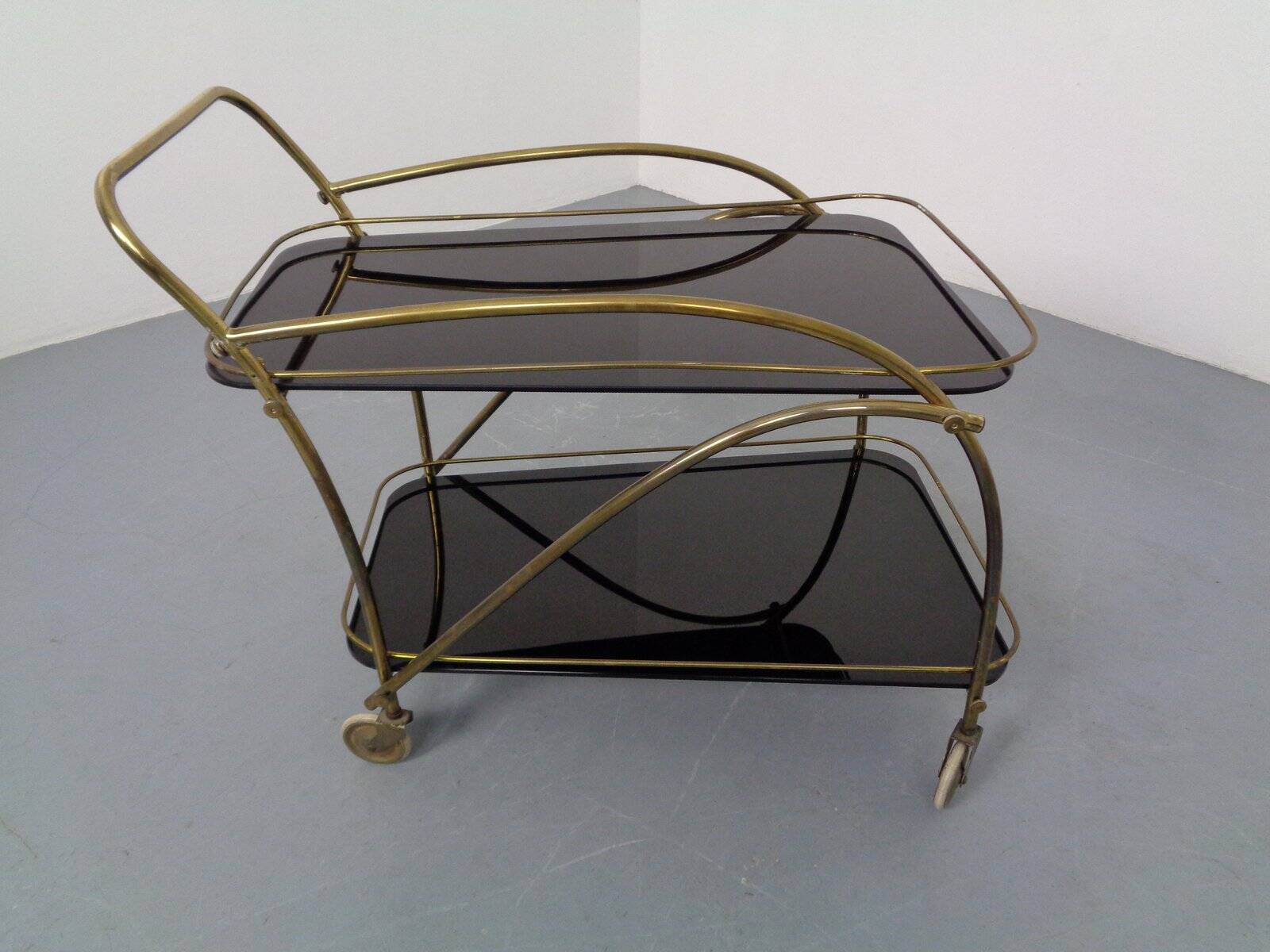 Mid-Century French Brass & Glass Serving Bar Cart, 1960s