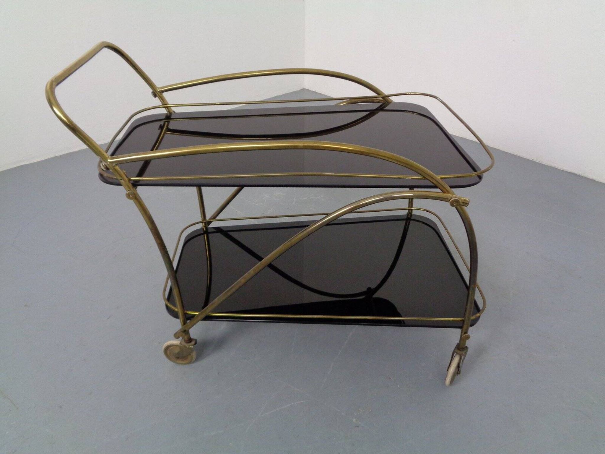 Mid-Century French Brass & Glass Serving Bar Cart, 1960s