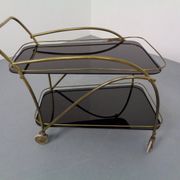 Mid-Century French Brass & Glass Serving Bar Cart, 1960s