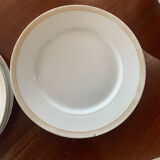 Lot of six flat plates, crockery, old white, gilded