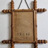 Small antique wall mirror in turned bamboo-style wood, 19th century, 38 x 32 cm