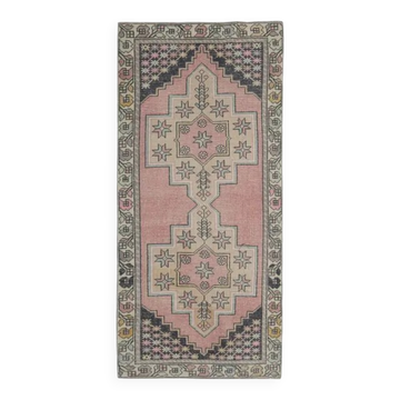 Vintage Turkish Oushak handmade wool cotton pink runner rug 117x254