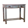 Ancienne console 2 tiroirs en teck birman patine grise-bleue