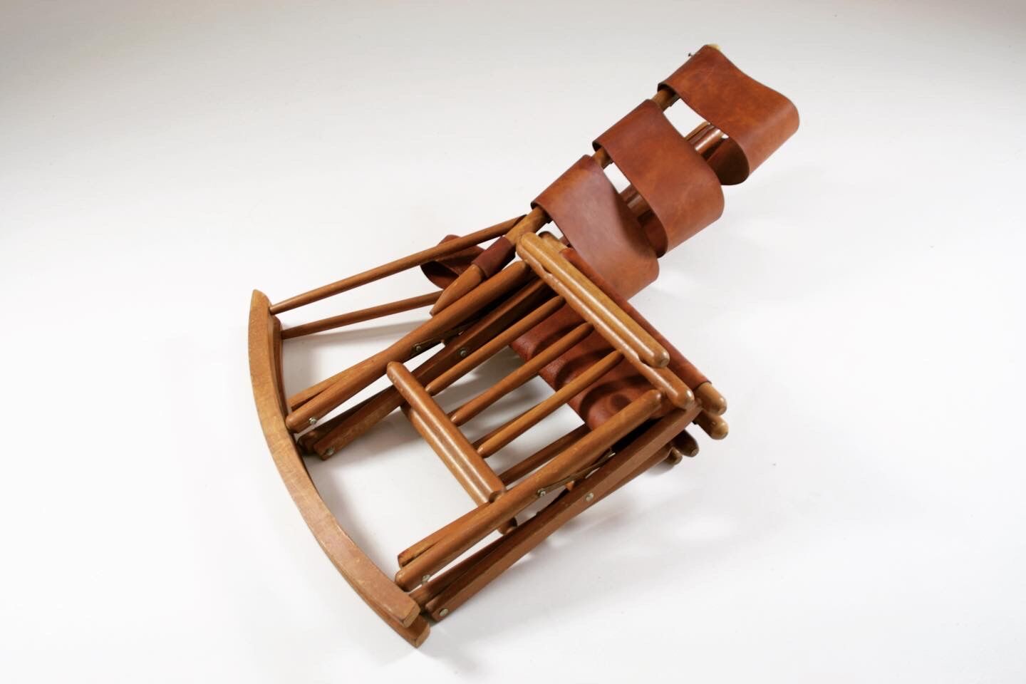 American rocking chair in wood and leather, 1960s