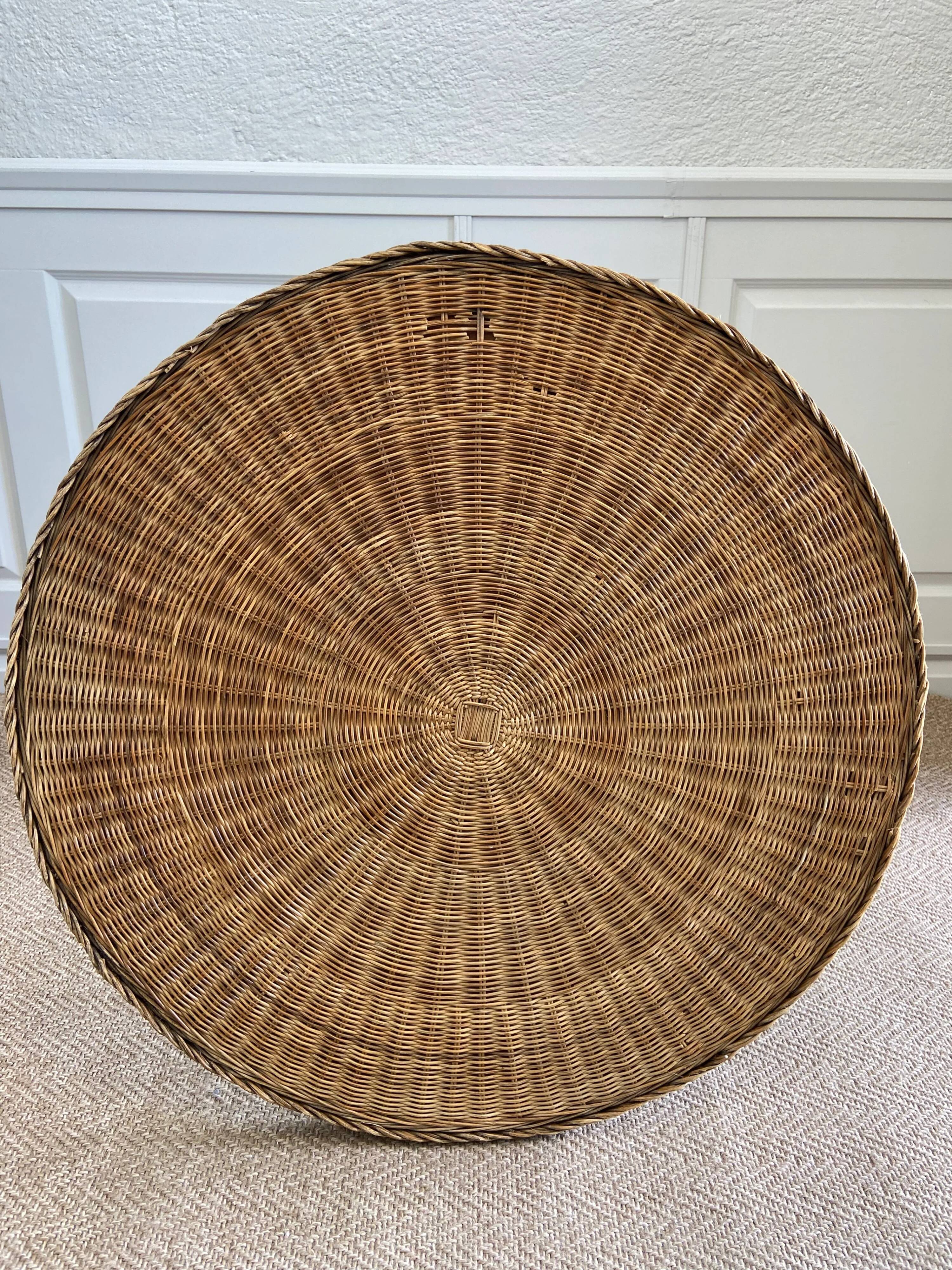 Table en osier Art Déco avec plateau en verre, Allemagne, vers 1920