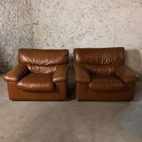 Paire fauteuils cuir camel