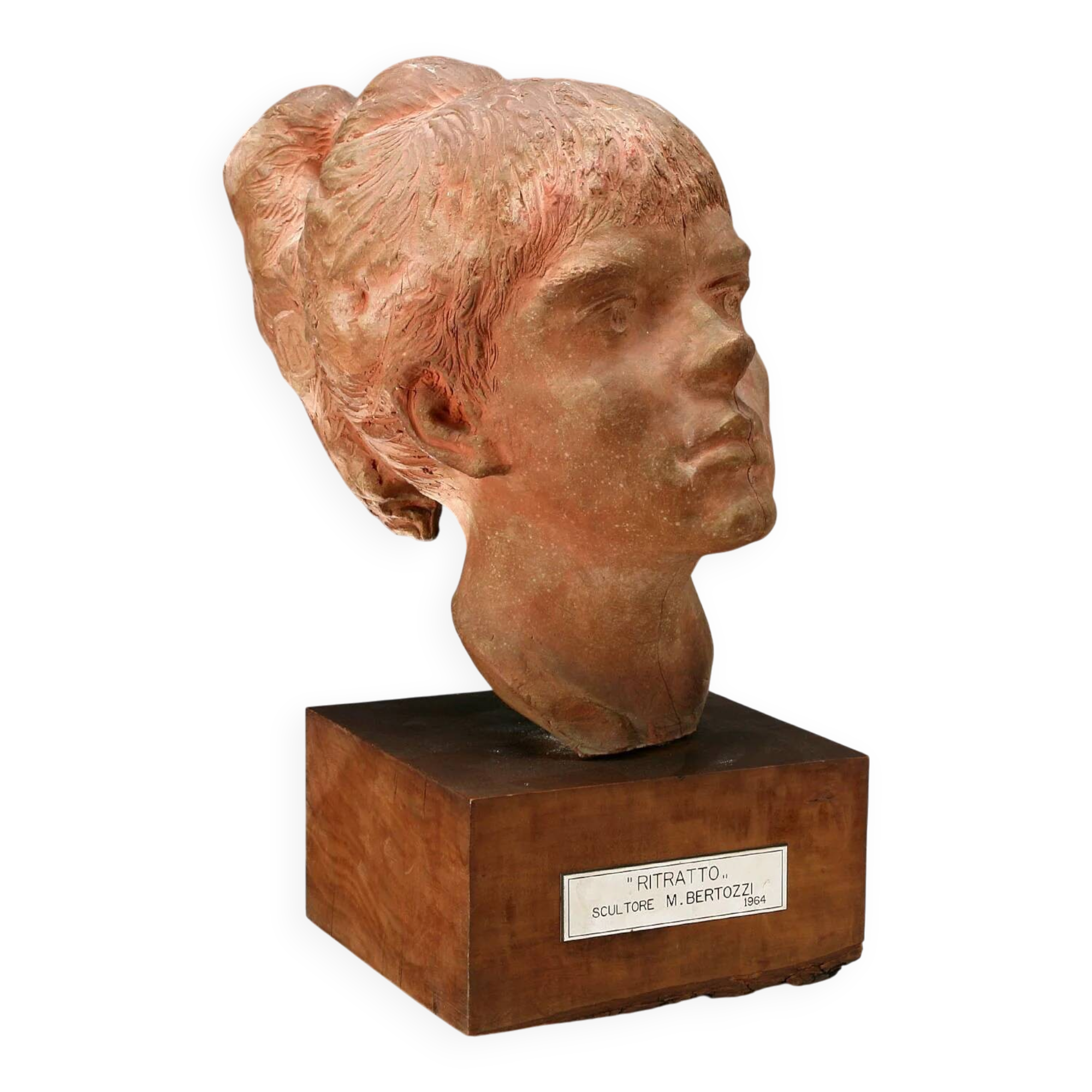 Sculpture moderne tête de jeune fille signée Mario Bertozzi Italie années 1960