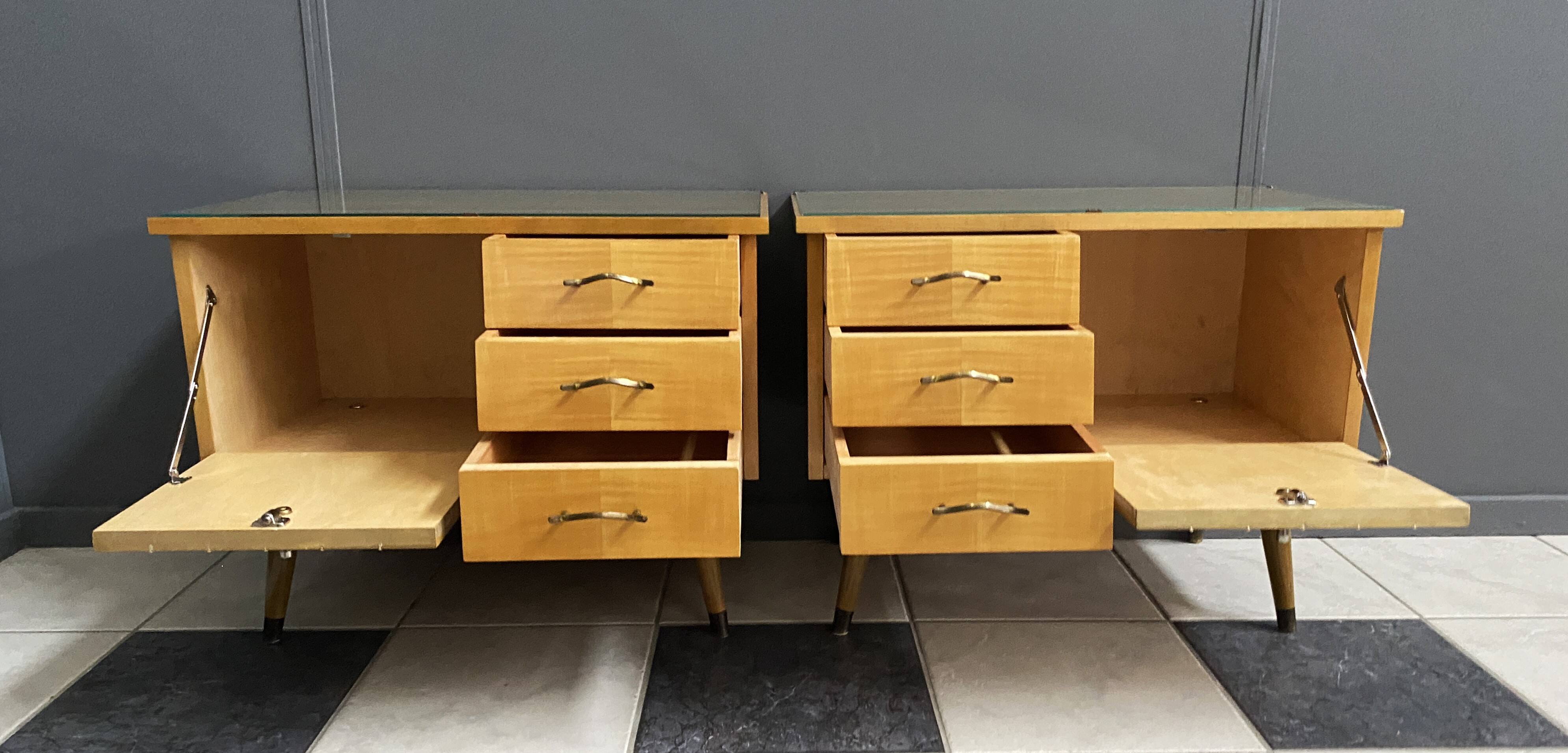 Set night stands wood and glass top