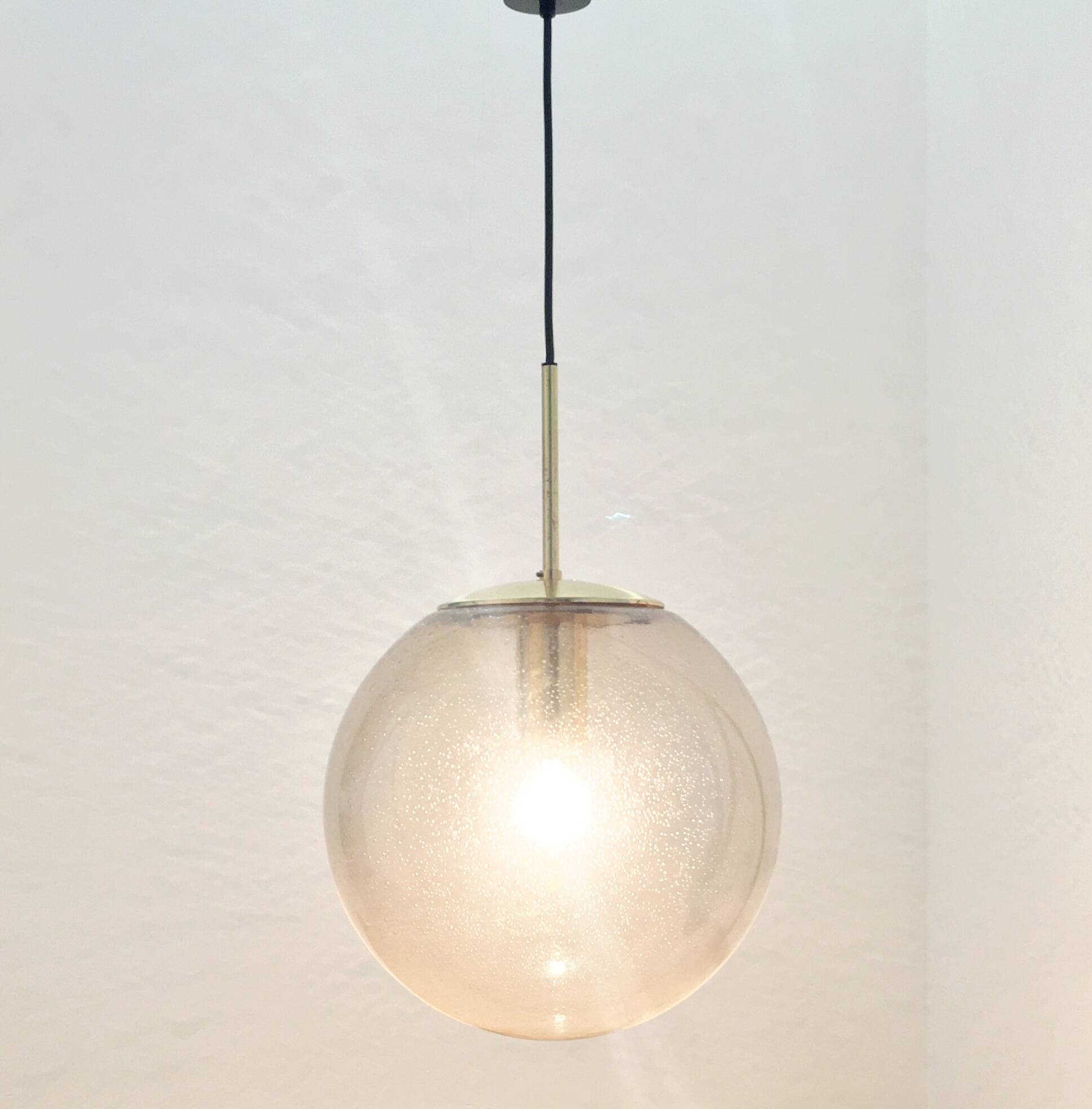 Large Mid-Century Smoked Air-Bubbled Glass Ball Pendant/Ceiling Light From Limburg, Germany, 1970s
