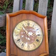 Wooden & brass wall clock, quartz star, retro chic country style - 1960
