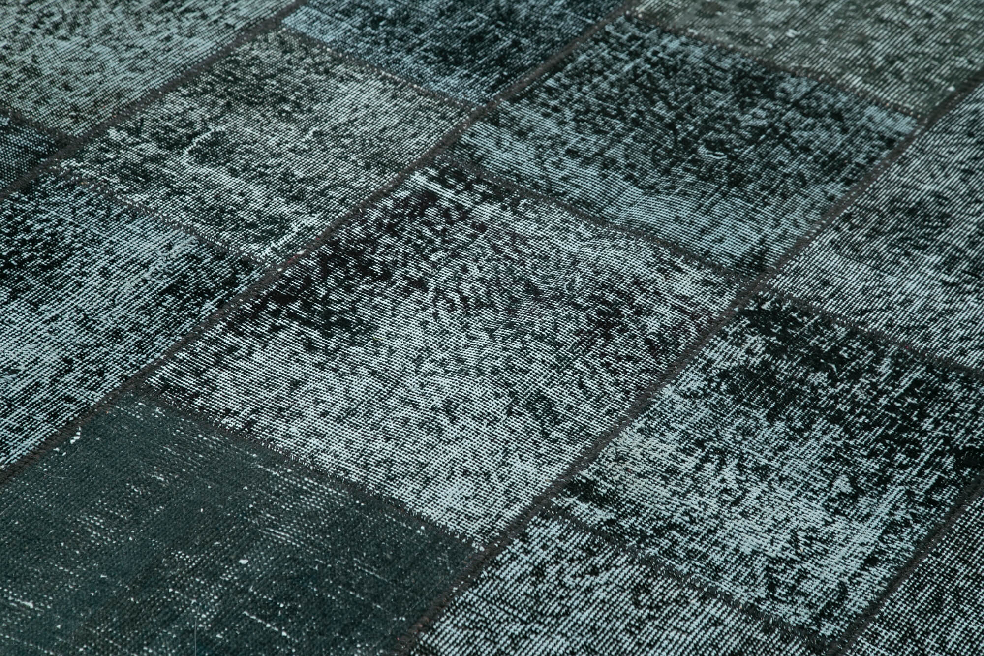 Hand-knotted oriental overdyed 174 cm x 242 cm black patchwork rug