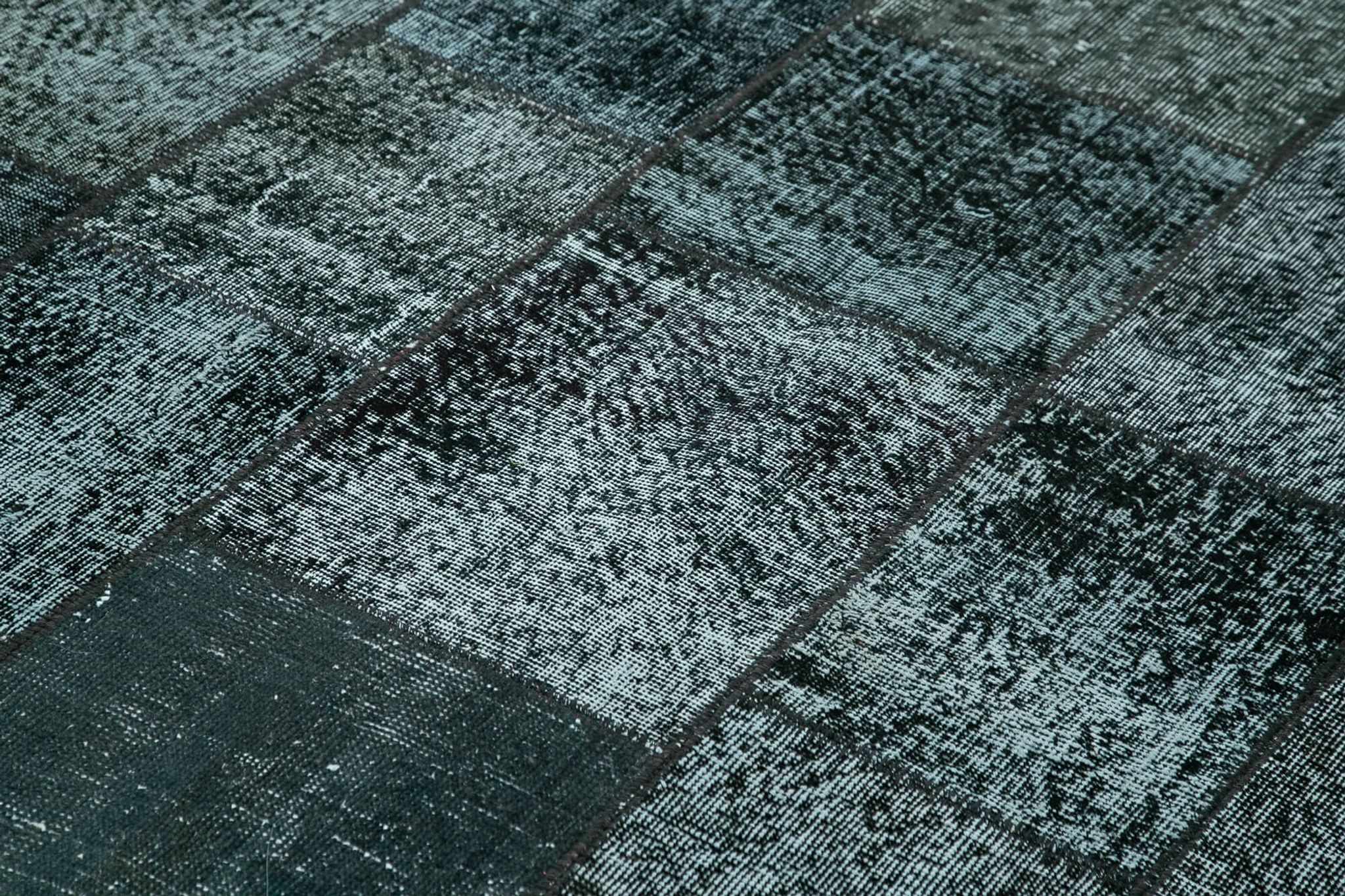 Hand-knotted oriental overdyed 174 cm x 242 cm black patchwork rug