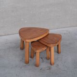 Trio of oak mid-century nesting tables