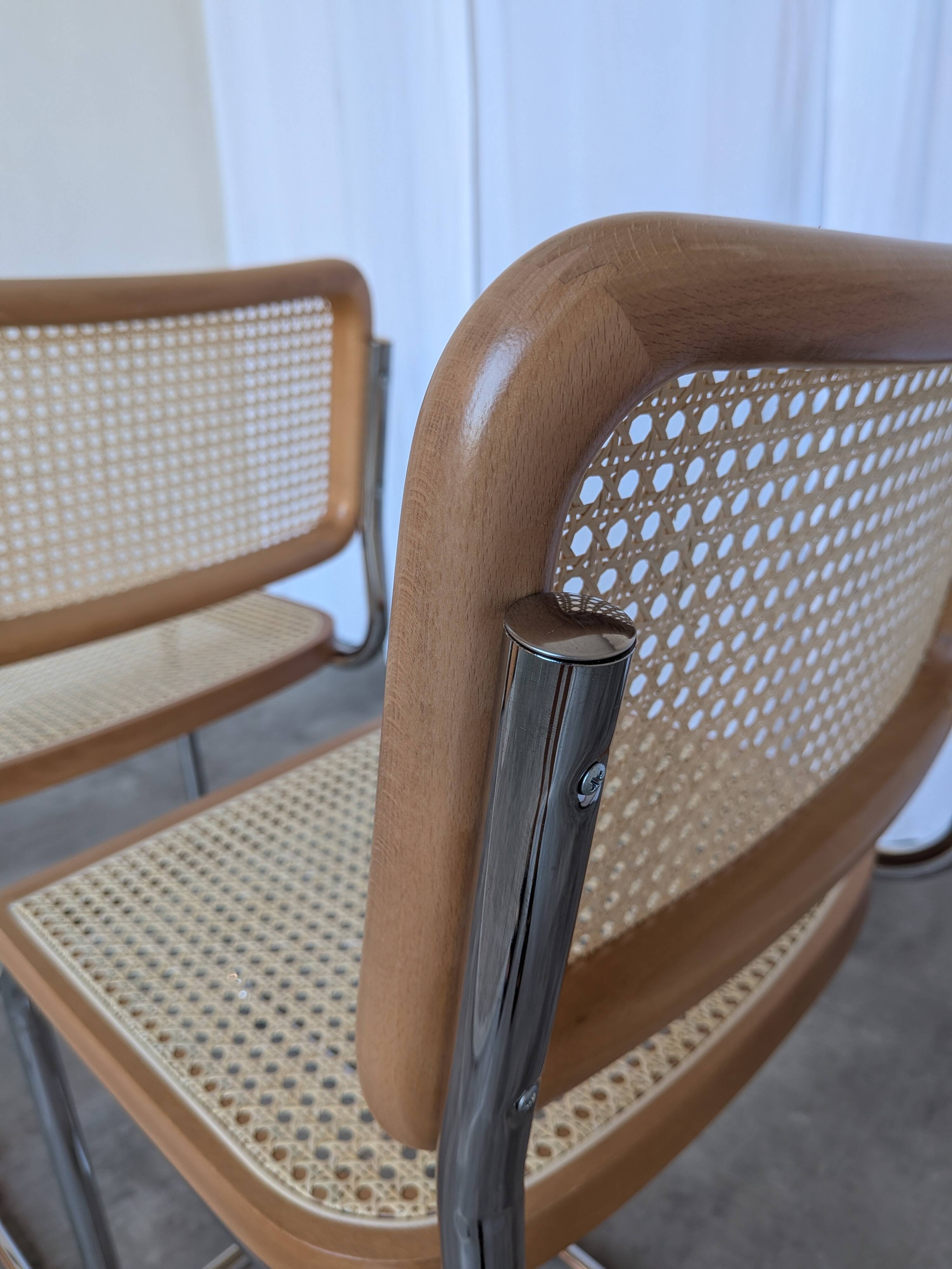Ensemble de 2 chaises haute Bar Cesca / Design Marcel Breuer / Noyer clair, osier