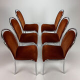 Set of 6 Belgium Tubular Frame and Velvet Dining Chairs, 1970s