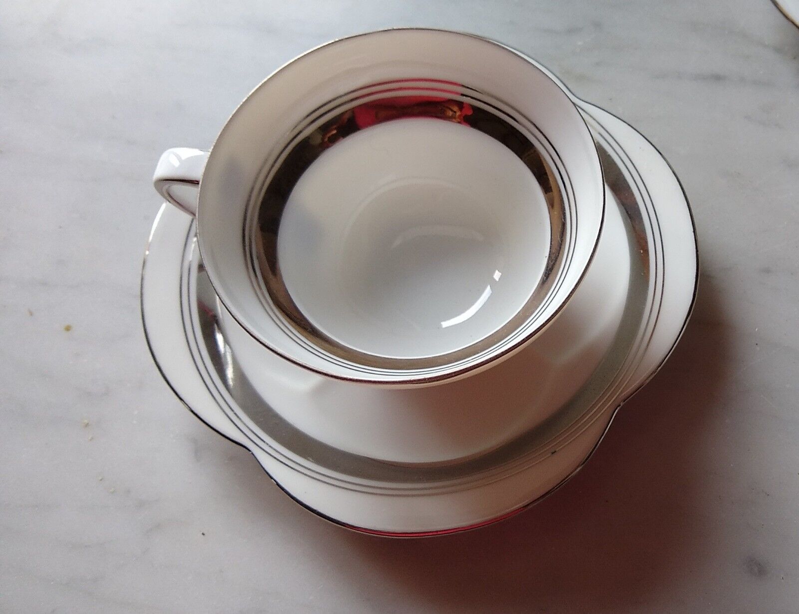 6 coffee cups in fine epiag white and steel gray moiré porcelain