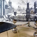 Space Age-style chromed steel round coffee table with glass top, 1960s