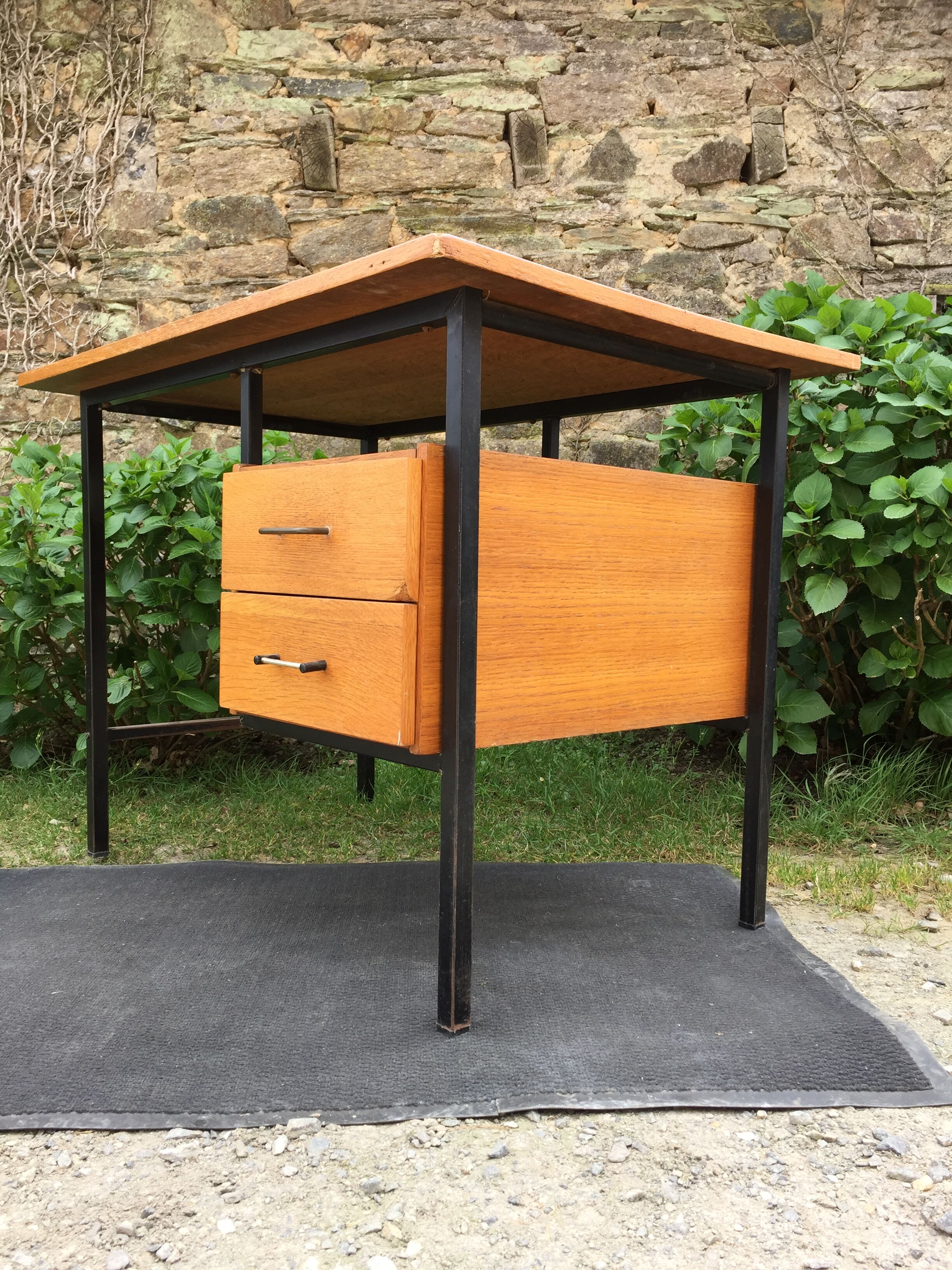Vintage modernist office in oak and metal tubular base