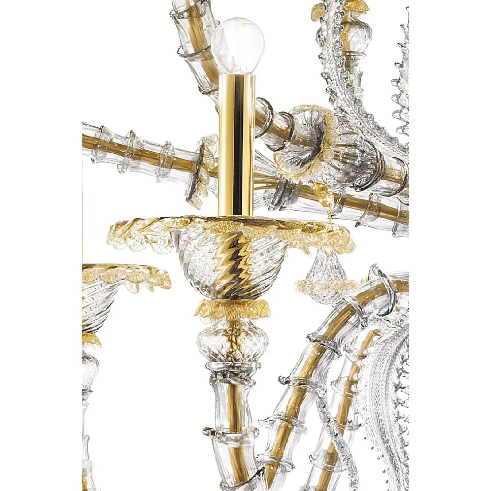 Elegant Huge Ca’ Rezzonico Murano Glass Chandelier With Gold Accents